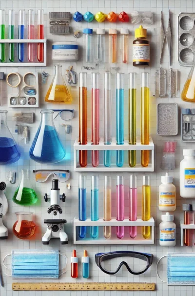 DALL·E 2024-12-17 12.35.44 - A high-quality image of a classroom science consumable kit. The kit includes materials like test tubes, beakers, droppers, safety goggles, measuring c